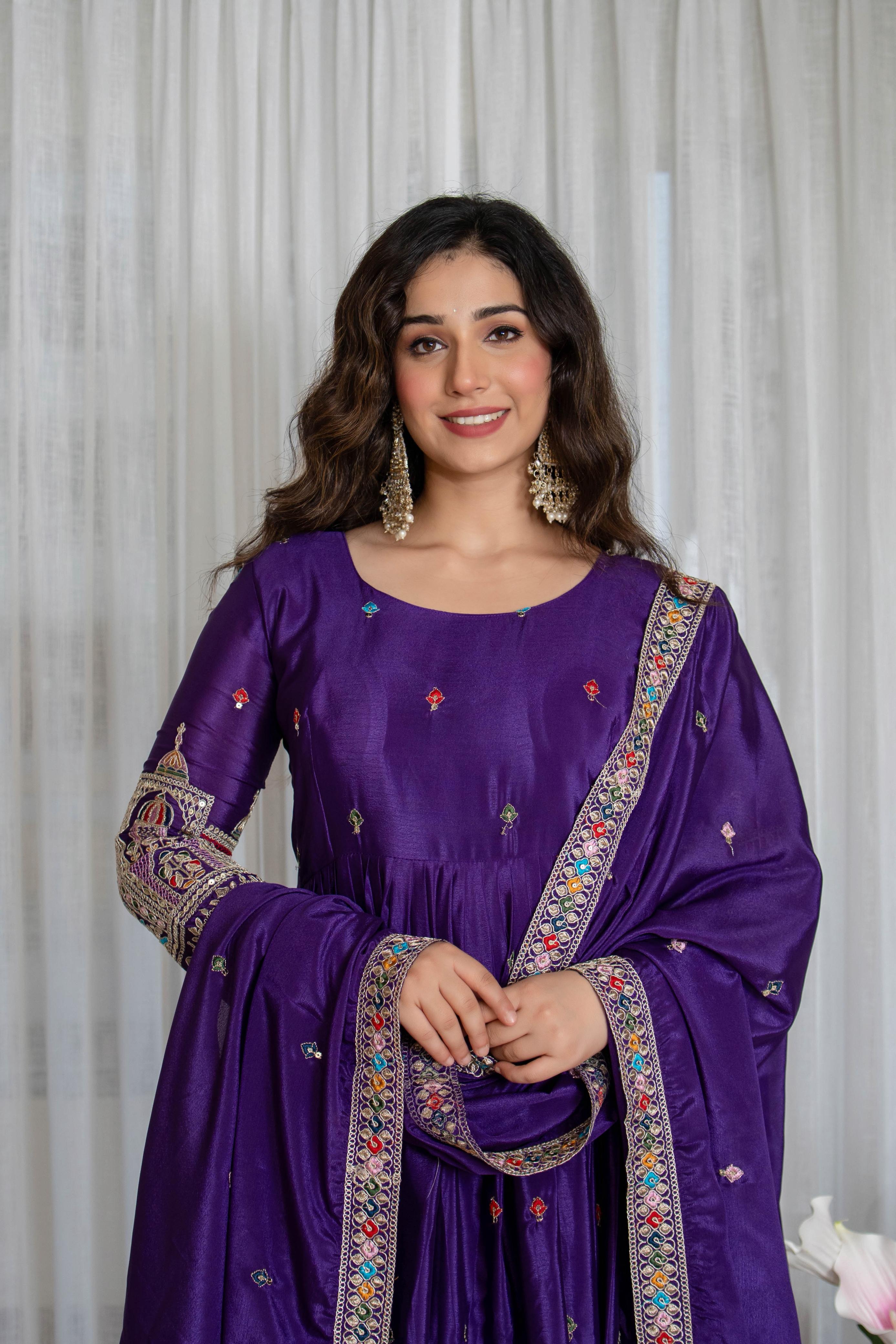 Tulip Canvas Cinon Anarkali Suit Set